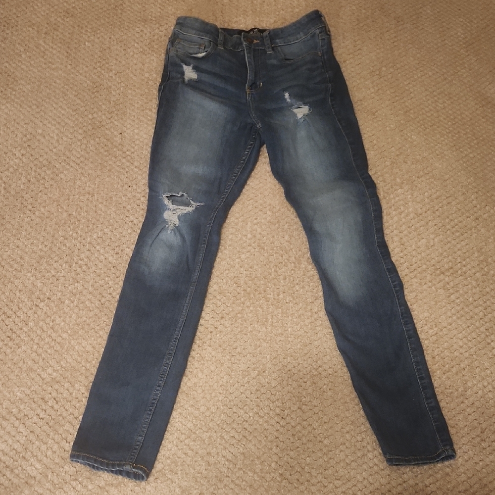 Hollister Blue High Rise Skinny Jeans with Distressed Detailing